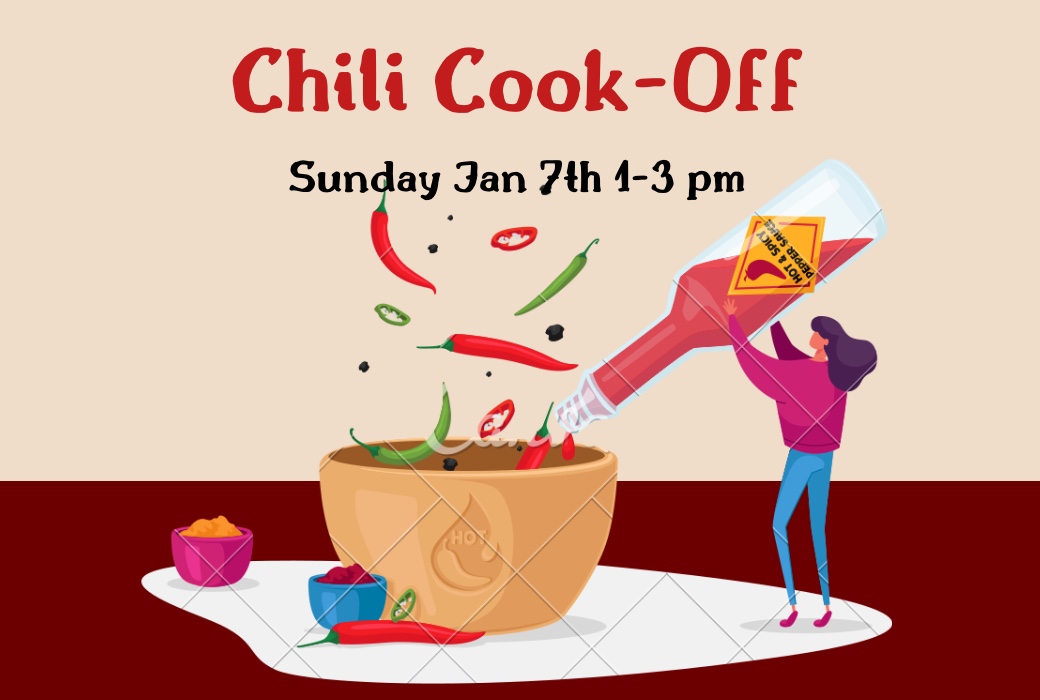 Cartoon person pouring a giant bottle of hot sauce into a giant chili bowl